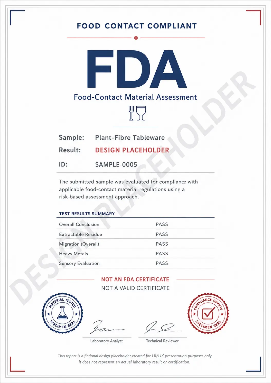 FDA food-contact material assessment for FILUMWERK plant fibre tableware