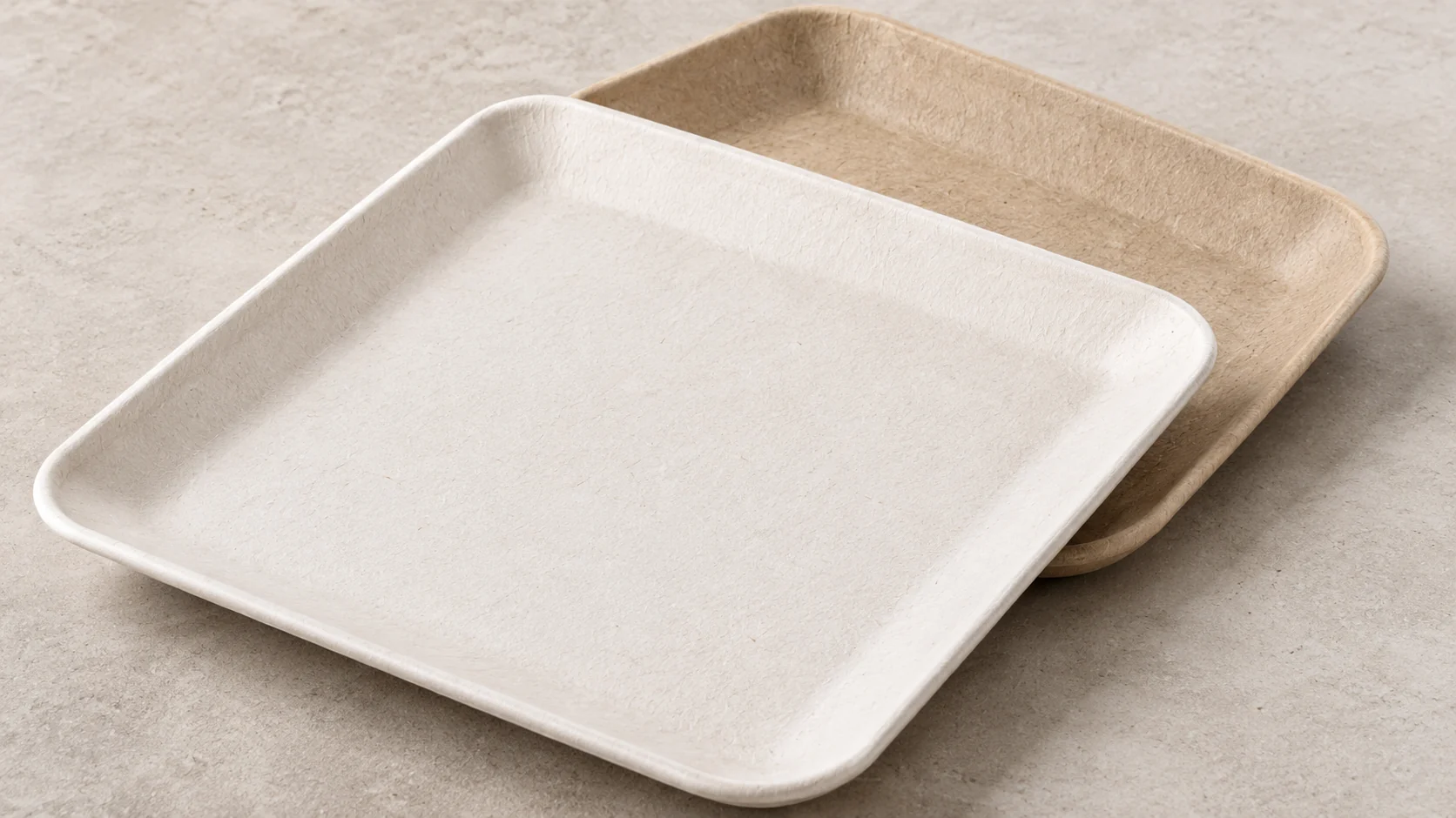 White and natural square plates