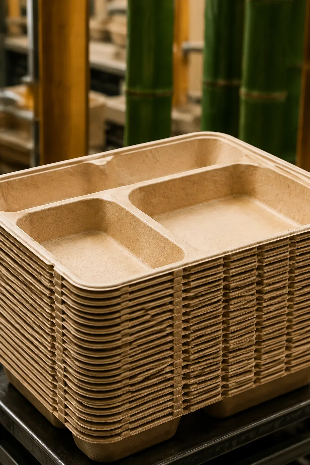 Stacked dry-pressed fibre compartment trays