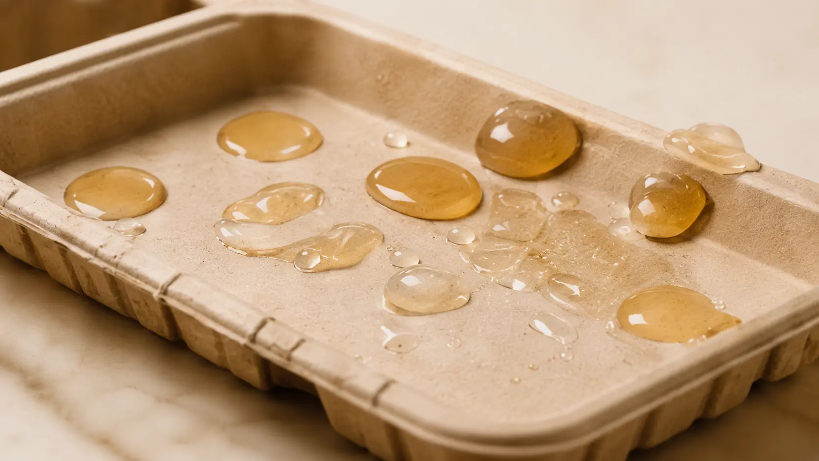 Water resistance test on a plant fibre food tray