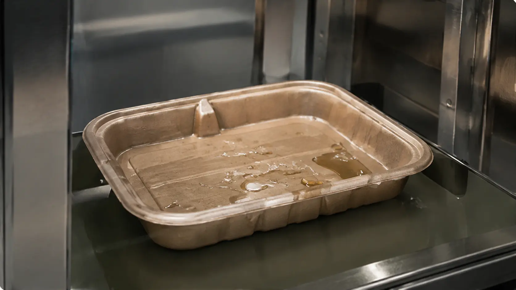 Microwave and oil resistance test of a fibre tray