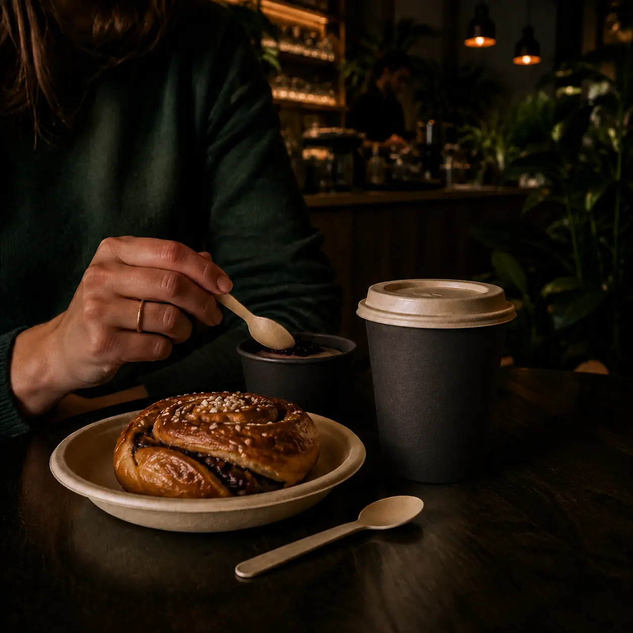 Plant fibre tableware used in cafés