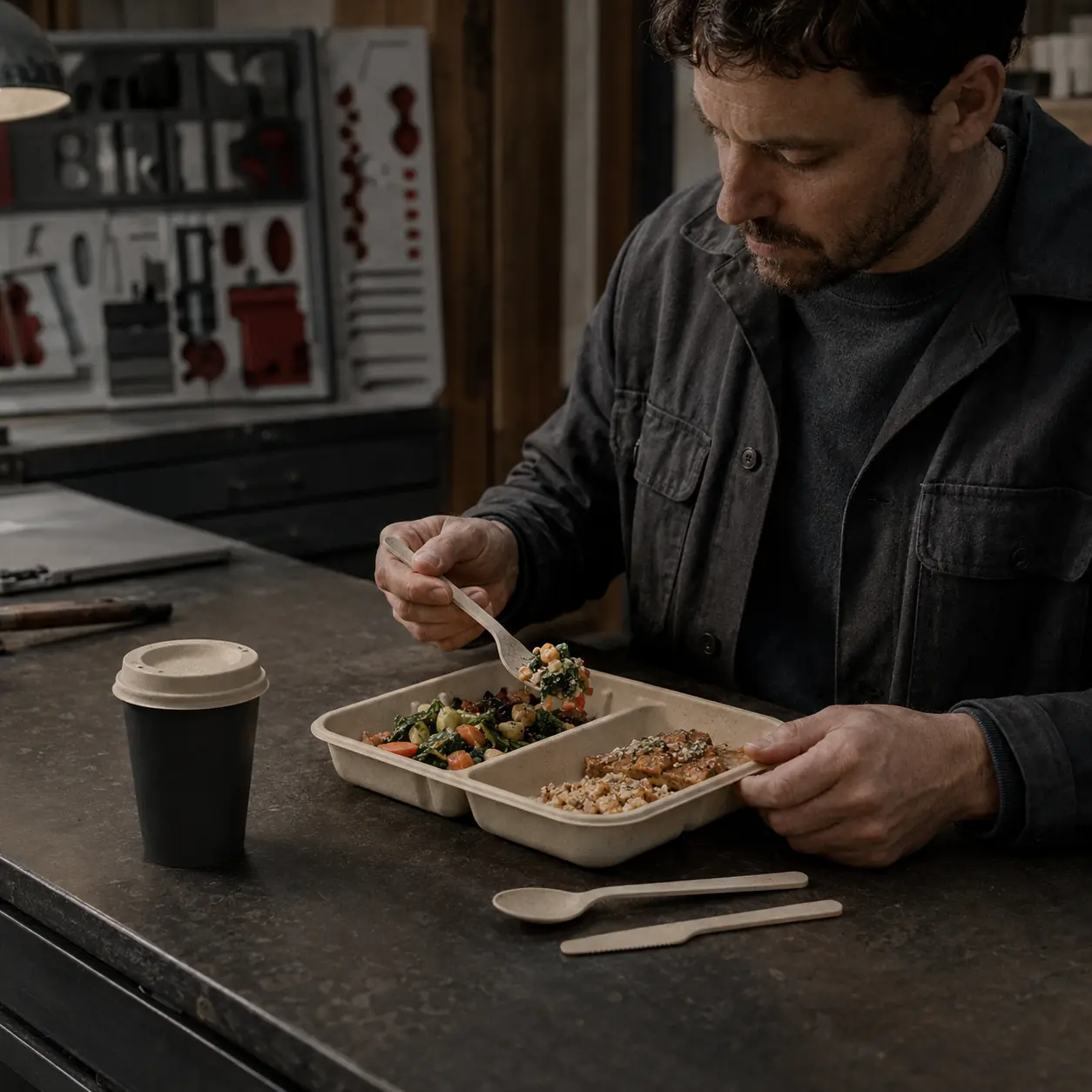 Plant fibre tableware used in work units