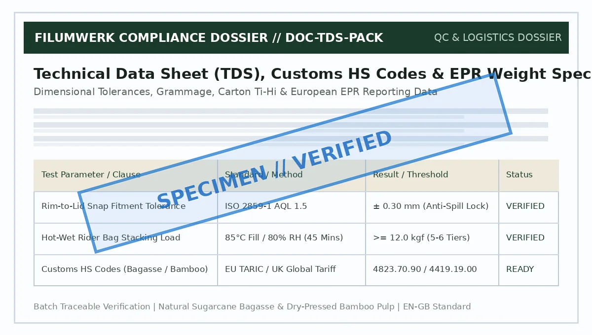 Product Technical Data Sheet and EPR Weight Spec