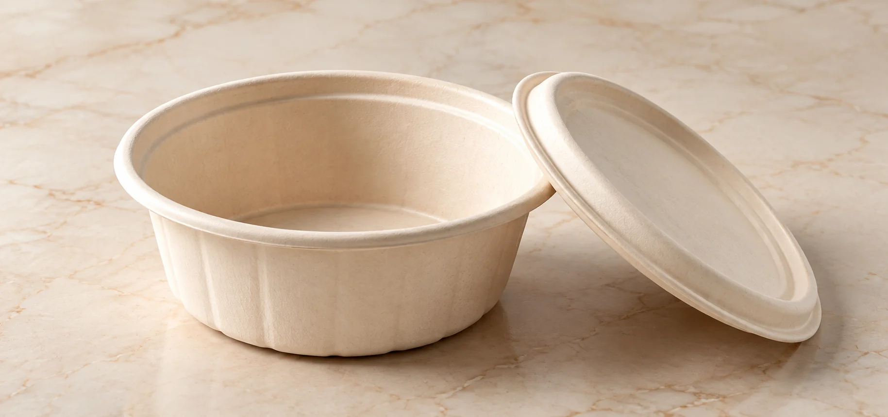 750 ml round plant-fibre bowl with a separate matching round lid